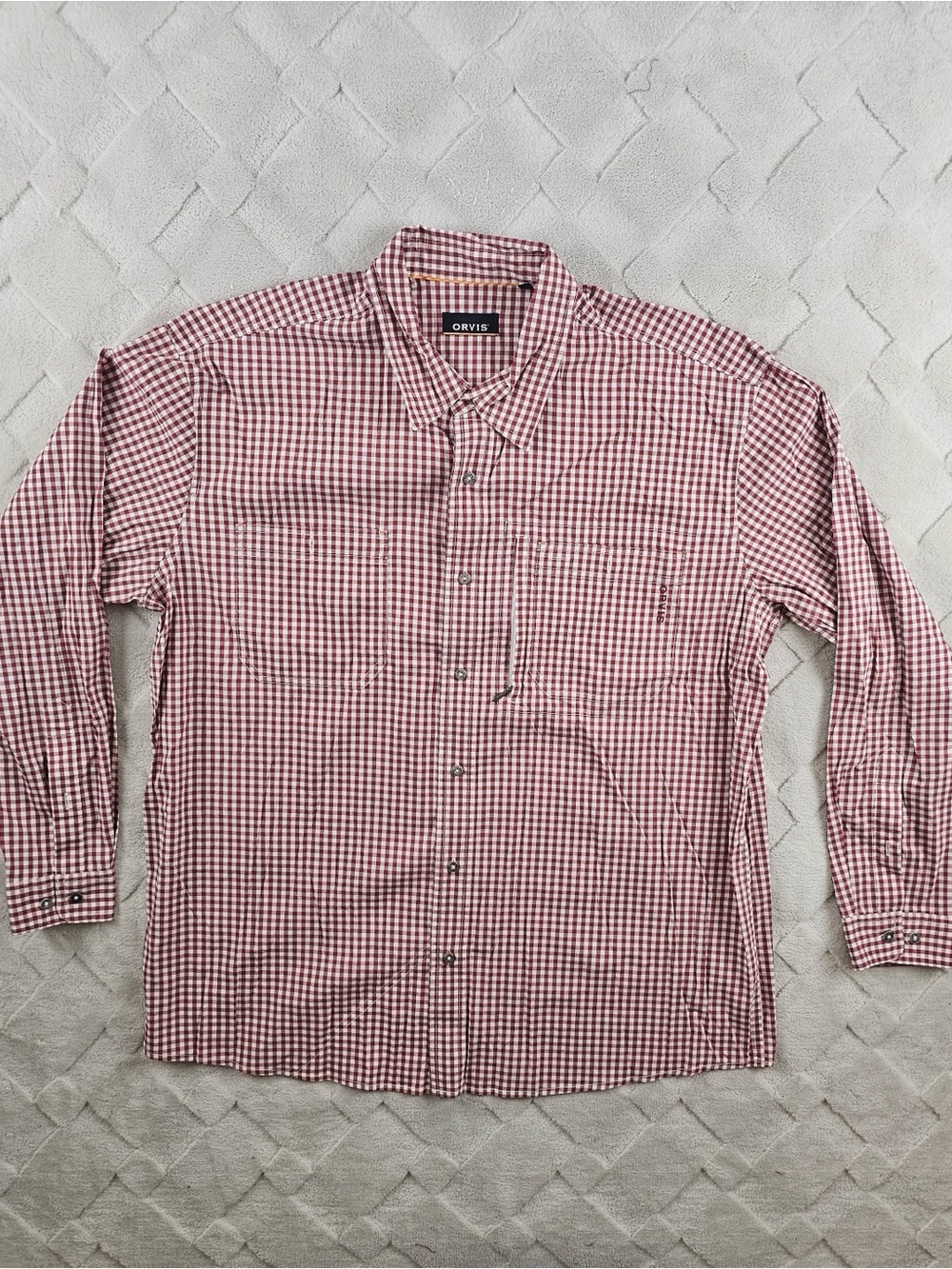 Orvis Tech Shirt Mens Extra Large Button Up Red White Gingham Plaid